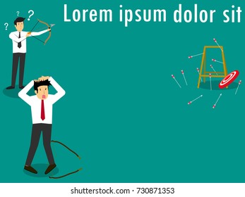 Two businessman try to hit a vision of target. flat vector style.