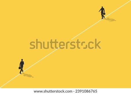 Two Businessman walking. concept of gender gap or business inequality concept. Business career challenge symbol. Eps10 vector illustration.