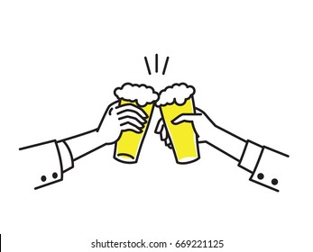 Two businessman's hand holding glasses of beer, to celebrate