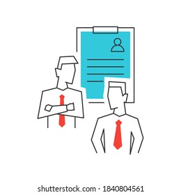 Two businessmem looking a job. Candidates with resume