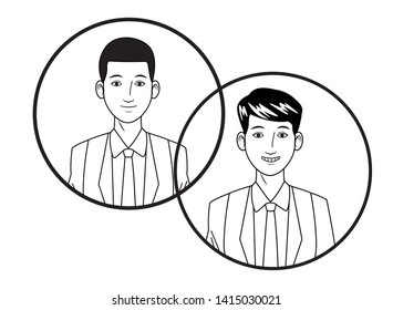 two businessmen afroamerican wearing suit and smiling avatar cartoon character profile picture portrait in round icons black and white vector illustration graphic design