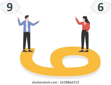 Two businessmen arguing six and nine

