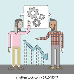 Dois empresários com barbas trabalhando e planejando coisas juntos. Conceito de ideia de negócio. Design plano vetorial Ilustração.