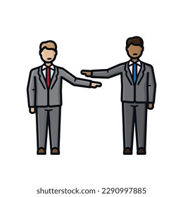 Two businessmen blaming each other isolated cartoon vector illustration for Blame Someone Else Day on January 13