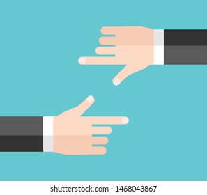 Two businessmen blaming and pointing with hands at each other. Rivalry, conflict and shirking responsibility concept. Flat design. Eps 8 vector illustration, no transparency, no gradients