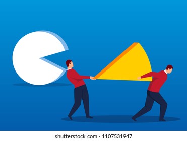 Two businessmen carrying a pie chart