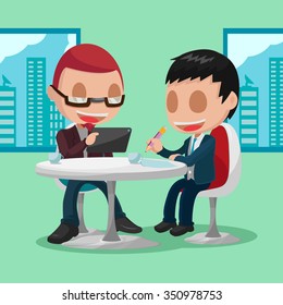 Two Businessmen Cartoon Character Meeting Vector