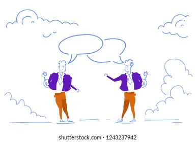 two businessmen chat bubble communication concept business man combined speech horizontal sketch doodle