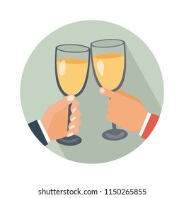 Two businessmen clanging glasses of alcoholic beverage together bar counter or pub. meeting