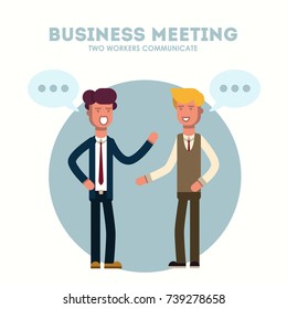 Two businessmen communicate. Vector, Illustration, Flat.