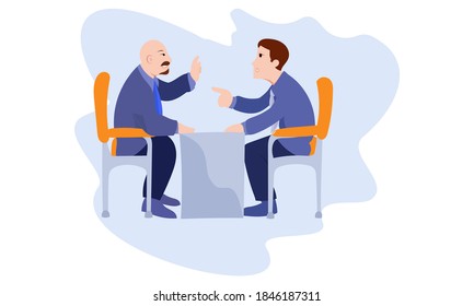 Two businessmen debate talking about serious topic. Angry businessman