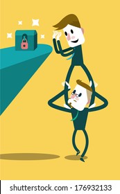 Two businessmen discovered the treasure chest. Business Concept. vector