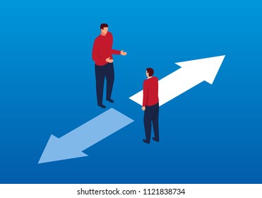 Two businessmen discuss the direction