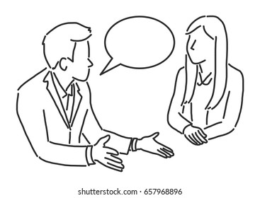 Two businessmen are discussing about work.- line drawing vector illustration graphic design