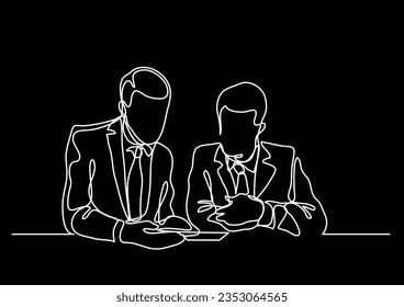 two businessmen discussing - continuous line drawing