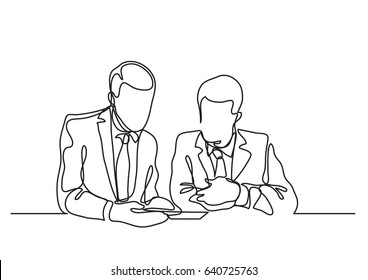 two businessmen discussing - continuous line drawing