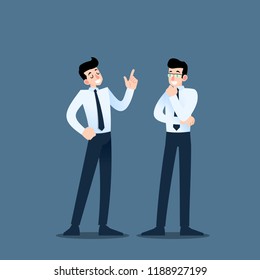 Two businessmen discussing each other. The employee talk with team about business ideas or about commercial organization.