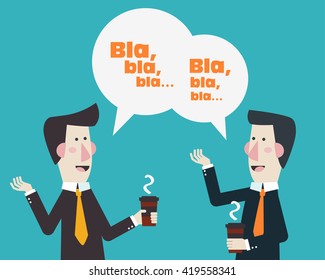 Two businessmen drinking coffee and talking. Coffee time, break and relaxation vector concept. Modern design style
