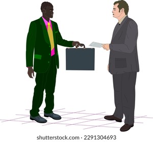 Two businessmen in exchange, and they exchange business between them
