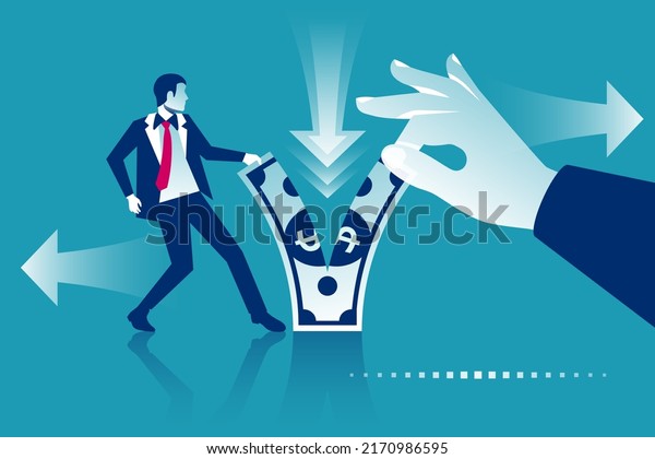 Two
businessmen fight for money. Divide profits. Financial conflict.
Tearing money. Conflict concept. Torn in half. Vector illustration
flat design. Isolated on white background.

