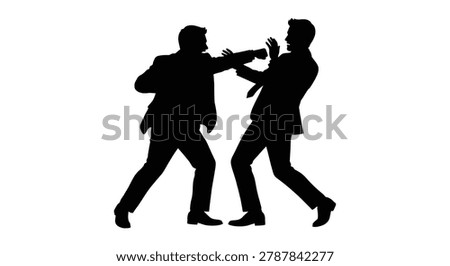 two businessmen fighting one blocking a punch dramatic action scene silhouette