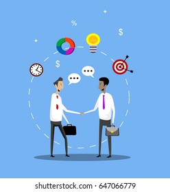 Two businessmen handshake. Partnership concept vector illustration.
