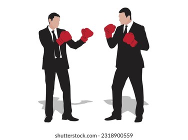  two businessmen having a fight with boxing gloves vector