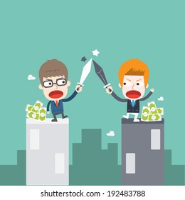 Two businessmen having a fight ,Vector cartoon business