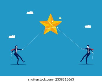 Two businessmen help pull stars. The competition was successful. vector 