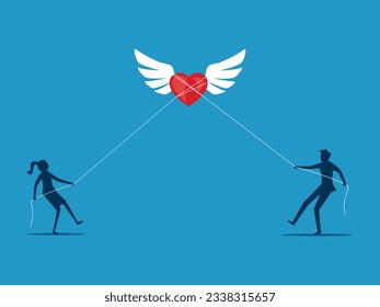 Two businessmen helping each other pull the heart. Psychological concept. vector 