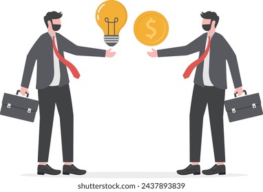 Two businessmen holding dollar coin and ideas. Concept business vector illustration

 svg