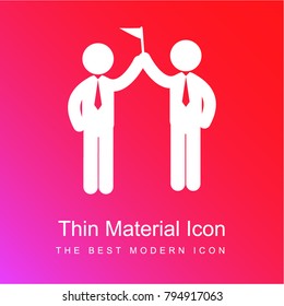 Two businessmen holding a flag red and pink gradient material white icon minimal design
