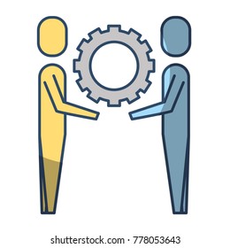 two businessmen holding gear teamwork concept