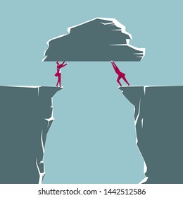Two businessmen lifted huge stones. Isolated on blue background.