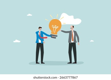 Dos empresarios con una bombilla Compartiendo una ilustración de la idea