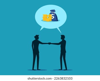 Two businessmen with money idea on speech bubble. Negotiation of mutual interests
