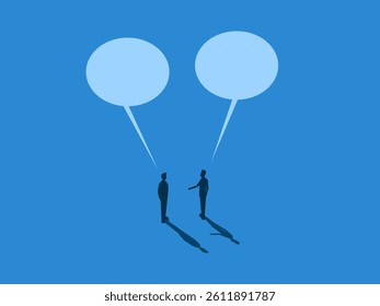 Two businessmen negotiating with big speech bubbles