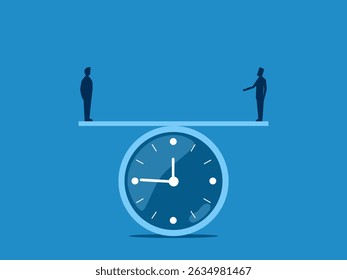 Two businessmen on equal time balance