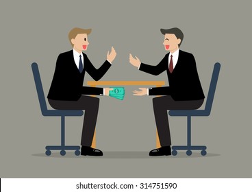 Two Businessmen Passing Money Under The Table. Business Corruption Concept