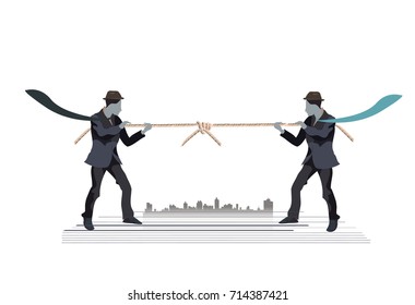 Two businessmen pull the rope. Business concept of competition. Vector illustration.