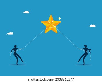 Two businessmen pulling stars together. The competition was successful. vector 