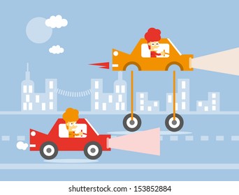 Two businessmen race car,Vector cartoon business
