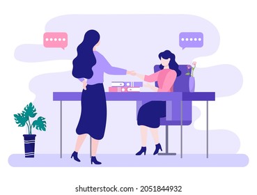 Two Businessmen Reach a Deal or Agreement Shaking Hands on Cooperation Contract as Successful Partners. Background Vector Illustration 