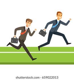 Two businessmen running with briefcase, business people competition vector Illustration