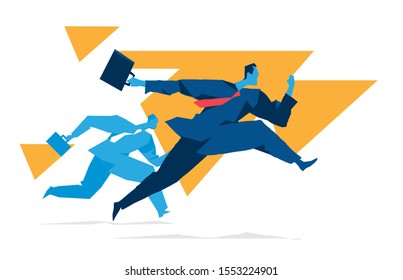 Two businessmen running. Vector illustration isolated on white background 