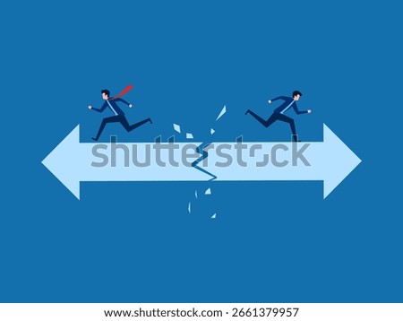 Two businessmen are seen arguing over a broken arrow