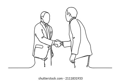Two businessmen shake hands one line vector illustration