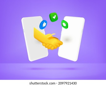 Two businessmen shaking hands. 3d style vector illustration
