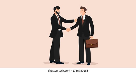 Two businessmen shaking hands after agreement vector illustration