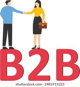 Two businessmen shaking hands. Block B2B Business-to-Business, Networking, Technology, Marketing and Internet. Modern vector illustration in flat style

